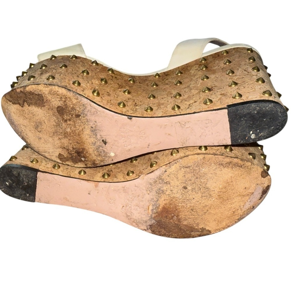 ▶️ Gucci ◀️ Liliane Suede Cork Cream and Gold Studded Sandals. Size 38 - Picture 12 of 16